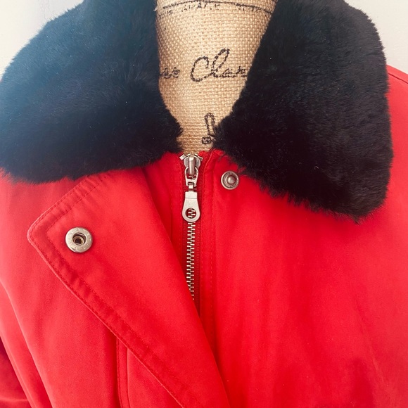 RED COAT by Jason Cole with Black Fur Sleeves & Collar - Picture 5 of 15